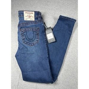 True Religion Halle Jeans High Rise Super Skinny Zip Fly Washed Dark Women Sz 26